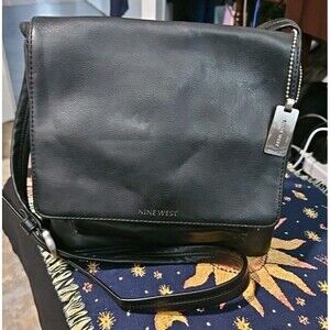 NINE WEST 80s Faux Leather Rare Black Crossbody Vintage Excellent Condition
